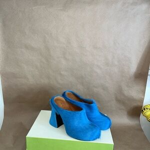 Marni Blue Mohair Hair Heeled Clogs; Size 38; Designer Statement Spring Shoes